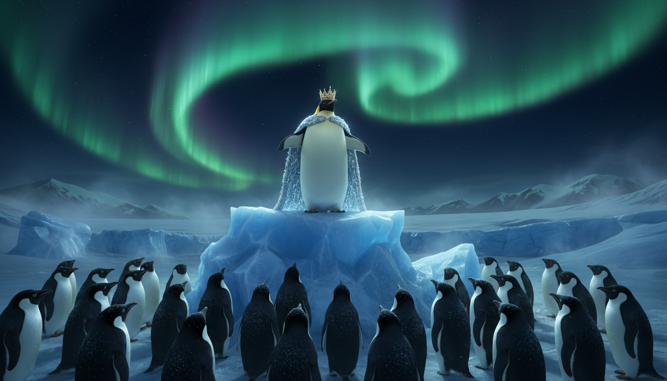Emperor penguin lecturing on a glacier